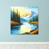 Mountain lake canvas afdruk (Insitu (Houten vloer))