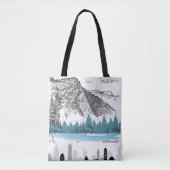 Mountain Lake City Skyline | Monochrome Scenery Tote Bag (Voorkant)