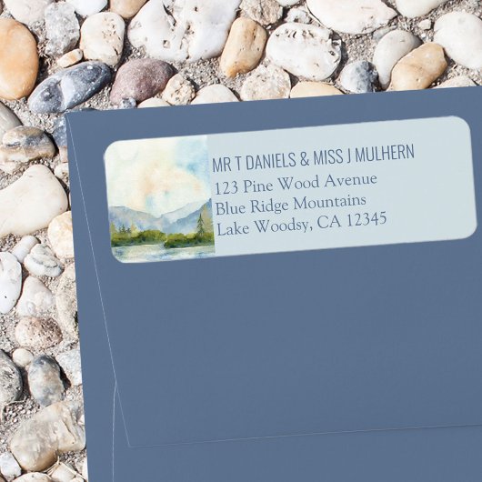 Mountain Lake Dusty Blue Return Address Etiket