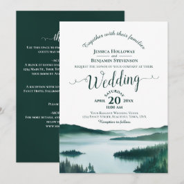Mountain Lake Elegante Calligrafie QR Code Huwelij Kaart