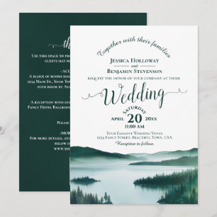 Mountain Lake Elegante Calligrafie QR Code Huwelij Kaart