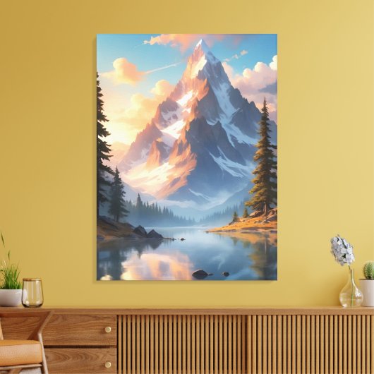 Mountain Lake en Forest Natuur Landscape Art Canvas Afdruk (Insitu (Woonkamer))