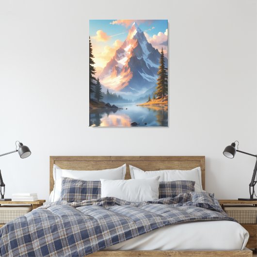 Mountain Lake en Forest Natuur Landscape Art Canvas Afdruk (Insitu (Slaapkamer))