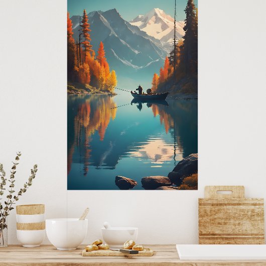 Mountain Lake Fishing Nature Poster (Keuken)