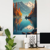 Mountain Lake Fishing Nature Poster (Thuiskantoor)