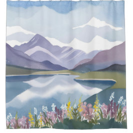 Mountain Lake | Floral Watercolor Landscape Douchegordijn