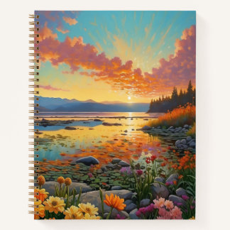 Mountain Lake Flowers Art Notitieboek