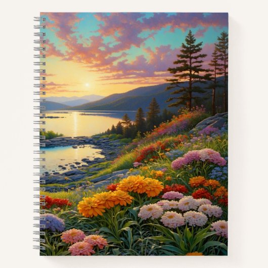 Mountain Lake Flowers Colorful Art Notitieboek (Voorkant)