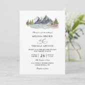 Mountain Lake Forest Rustic Budget QR Code Wedding Kaart (Staand voorkant)