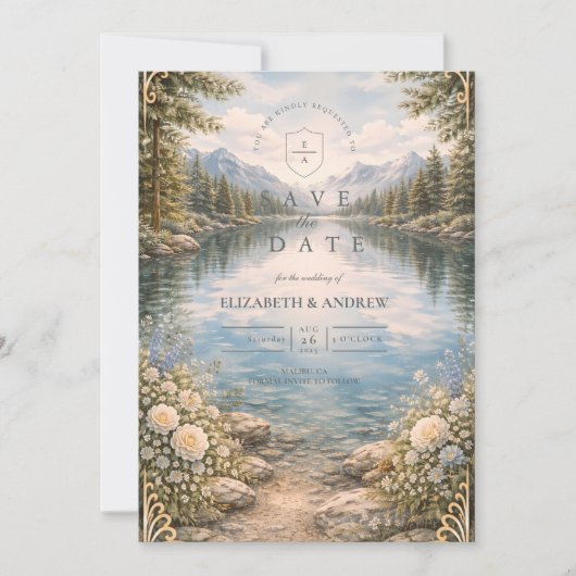 Mountain Lake Forest Wildflower Wedding Save The Date (Voorkant)
