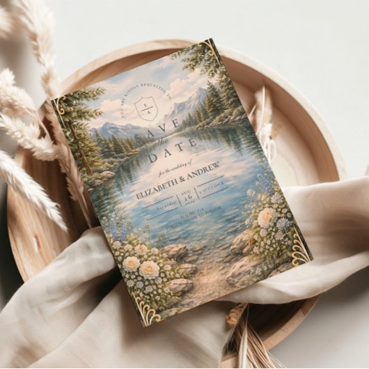 Mountain Lake Forest Wildflower Wedding Save The Date