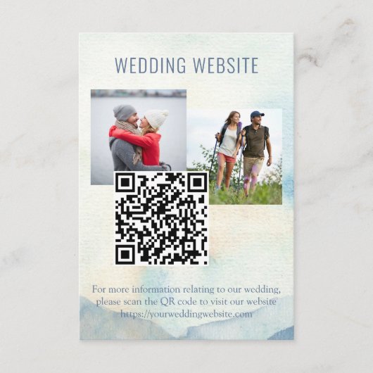 Mountain Lake Foto en QR Code Bruiloft Website Informatiekaartje (Voorkant)