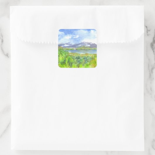 Mountain Lake House Vierkante Sticker (Tas)