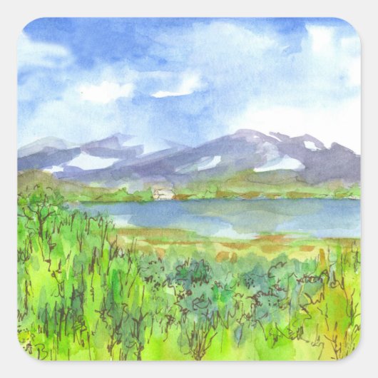 Mountain Lake House Vierkante Sticker (Voorkant)