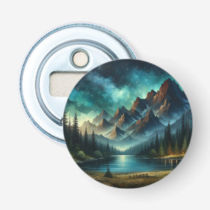 Mountain Lake / hut onder de sterren Button Flesopener