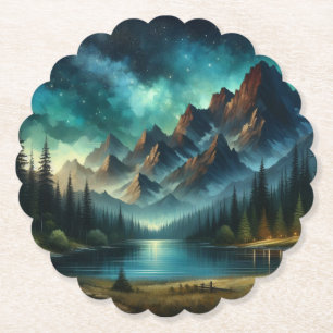 Mountain Lake / hut onder de sterren Kartonnen Onderzetters