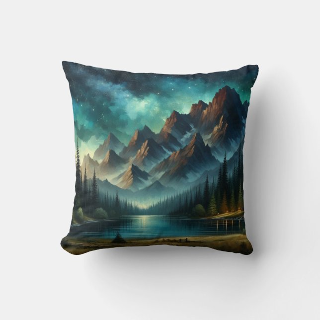 Mountain Lake / hut onder de sterren Kussen (Voorkant)