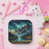 Mountain Lake / hut onder de sterren Papieren Bordje (Feest)