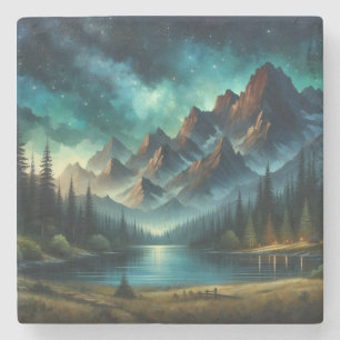 Mountain Lake / hut onder de sterren Stenen Onderzetter