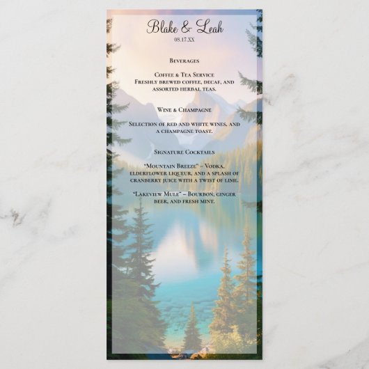 Mountain Lake  huwelijksmenu Menu (Achterkant)