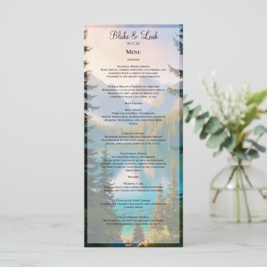 Mountain Lake huwelijksmenu Menu (Staand voorkant)