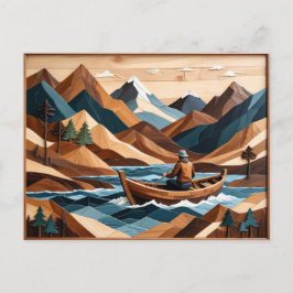 Mountain lake landscape fishing boat abstract art briefkaart