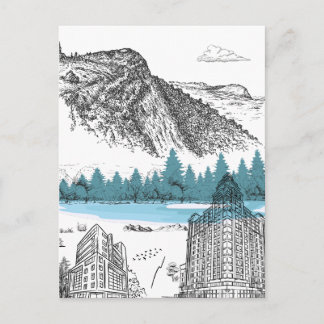Mountain Lake Lodge Illustration Nature Scenery Briefkaart