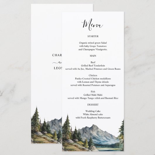 Mountain Lake Menukaart gepersonaliseerde namen op (Voorkant / Achterkant)