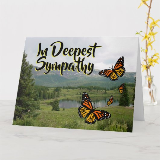 Mountain Lake Monarch Butterflies Sympathy Card Kaart (Gele Bloem)