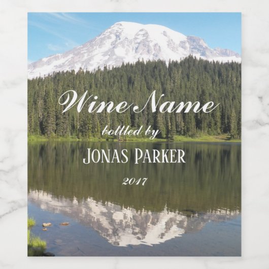 Mountain Lake reflectie landschap gepersonaliseerd Wijn Etiket (Enkel label)