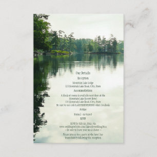 Mountain Lake reflectie rustieke bruiloft details Informatiekaartje