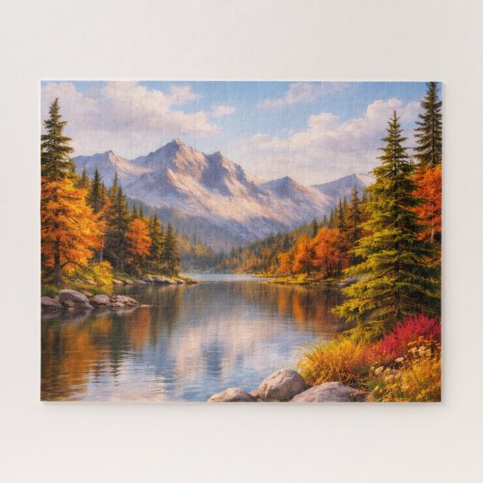 Mountain Lake Reflection Colorful Fall Puzzle Legpuzzel (Horizontaal)