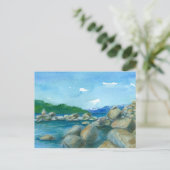 Mountain Lake Rocks Waterverf Landschapsschilderku Briefkaart (Staand voorkant)