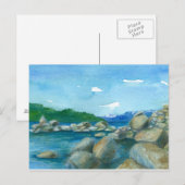 Mountain Lake Rocks Waterverf Landschapsschilderku Briefkaart (Voorkant / Achterkant)
