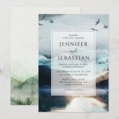 Mountain Lake Rustic Waterverf bruiloft Kaart (Voorkant / Achterkant)
