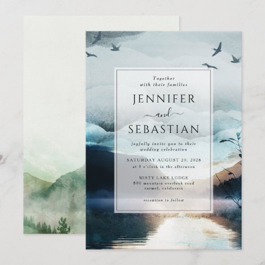 Mountain Lake Rustic Waterverf bruiloft Kaart (Voorkant / Achterkant)