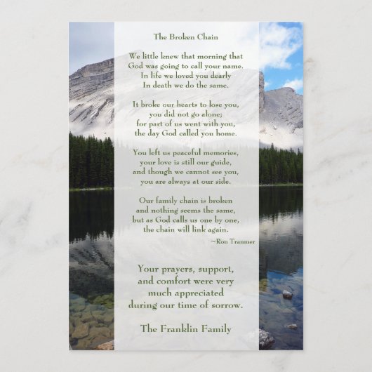 Mountain Lake Scene Memorial Card met foto Programmakaart (Achterkant)