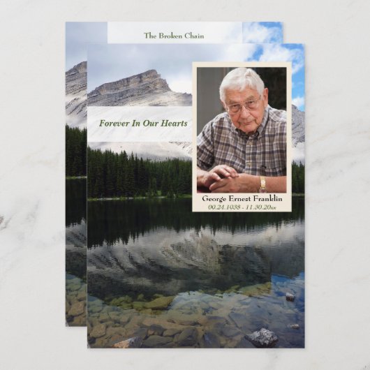 Mountain Lake Scene Memorial Card met foto Programmakaart (Voorkant / Achterkant)