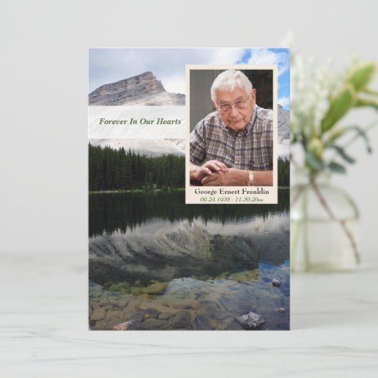 Mountain Lake Scene Memorial Card met foto Programmakaart (Staand voorkant)