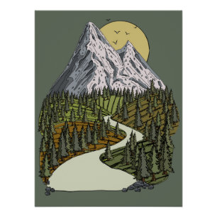 Mountain Lake Serenity: Zonsondergang Avontuur Wac Perfect Poster