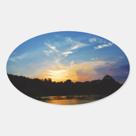 Mountain Lake Sunset Ovale Sticker (Voorkant)