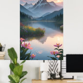 Mountain Lake Sunset Poster (Thuiskantoor)