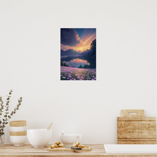 Mountain Lake Sunset Poster (Keuken)