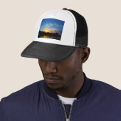 Mountain Lake Sunset Trucker Pet (In situ)