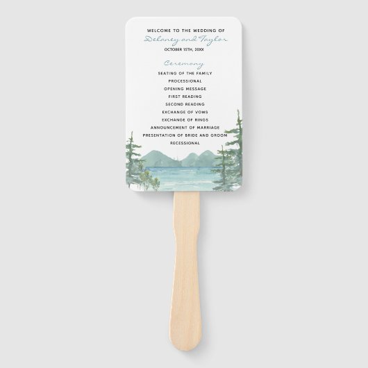 Mountain Lake Thema Waterverf Trouwprogramma Handwaaier (Voorkant)