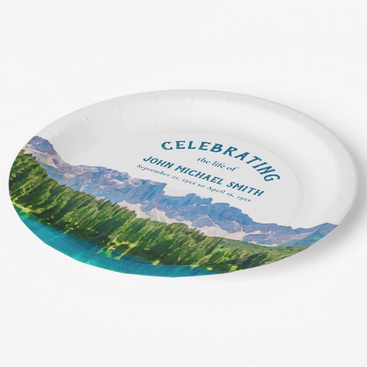 Mountain Lake viering van het leven begrafenis Papieren Bordje (Gekanteld)