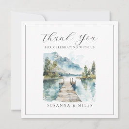 Mountain Lake Watercolor Forest Trees Wedding  Notitiekaartje