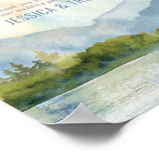 Mountain Lake Waterverf Bruiloft Gast Boek teken Poster (Hoek)