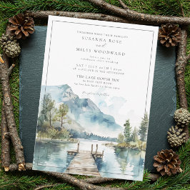 Mountain Lake Waterverf Forest Trees Wedding Kaart