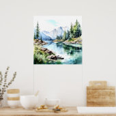 Mountain Lake Waterverf Schilderij Art Print (Keuken)